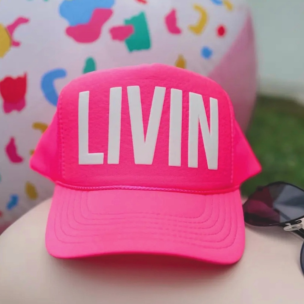 “Livin” Trucker Hat-Neon Pink